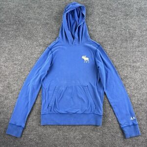 Abercrombie & Fitch Hoodie Men Medium Blue Muscle Moose Logo y2k Preppy Outdoor
